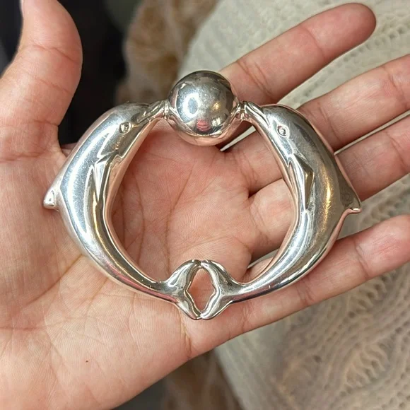 Tiffany & Co. Sterling Silver Dolphin Baby Rattle in Tiffany Pouch
